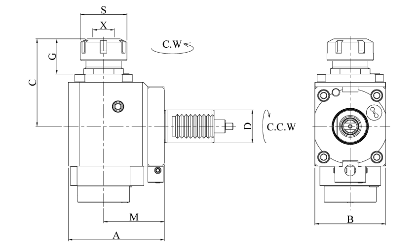 CWNFR Угловой приводной сверлильный / фрезерный блок VDI 20 30 40 50 60 зацепление DIN 1809 хвостовик DIN 69880 Внутренний подвод СОЖ