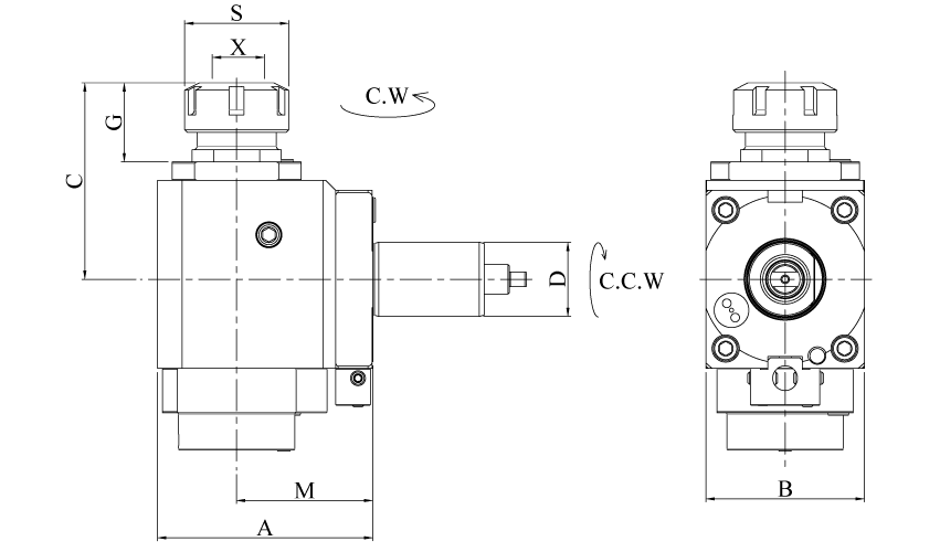 CWNFR Угловой приводной сверлильный / фрезерный блок VDI 20 30 40 50 60 зацепление DIN 1809 хвостовик DIN 69880 Внутренний подвод СОЖ