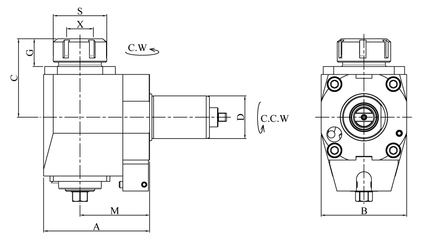 Угловой приводной сверлильный / фрезерный блок VDI 20 30 40 50 60 зацепление DIN 1809 хвостовик DIN 69880